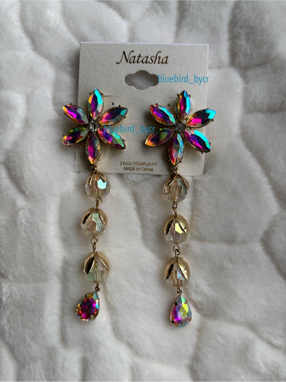 Natasha Couture Iridescent Floral Crystal Drop Earrings